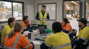 Industry-specific psychosocial WHS training for construction, manufacturing, warehouse and logistics workers in a practical site training room